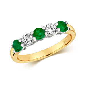 DIAMOND & EMERALD CLAW SET ETERNITY RING IN 18CT GOLD