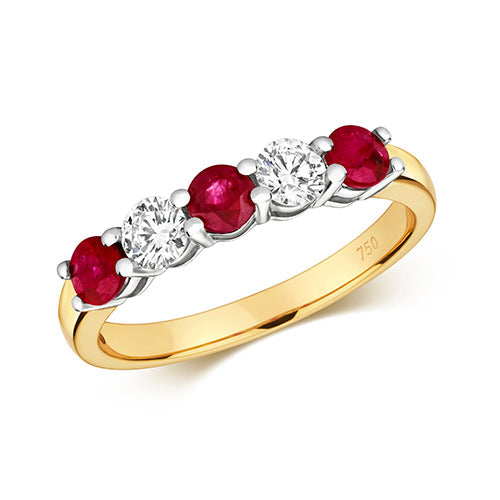 Bague d'éternité sertie de diamants et de rubis en or 18 carats