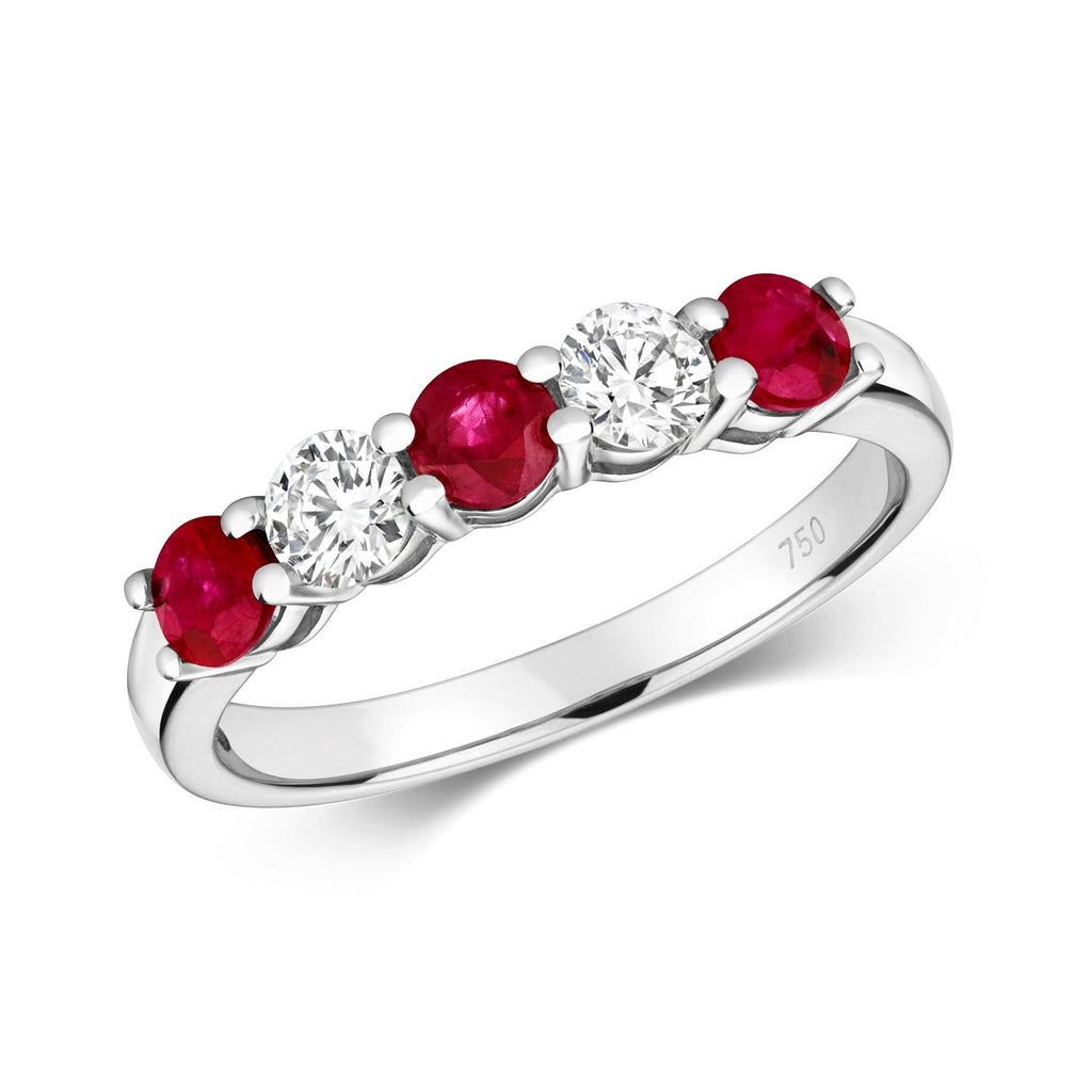 Bague d'éternité sertie de diamants et de rubis en or blanc 18 carats