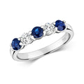 Bague d'éternité sertie de diamants et de saphirs en or blanc 18 carats