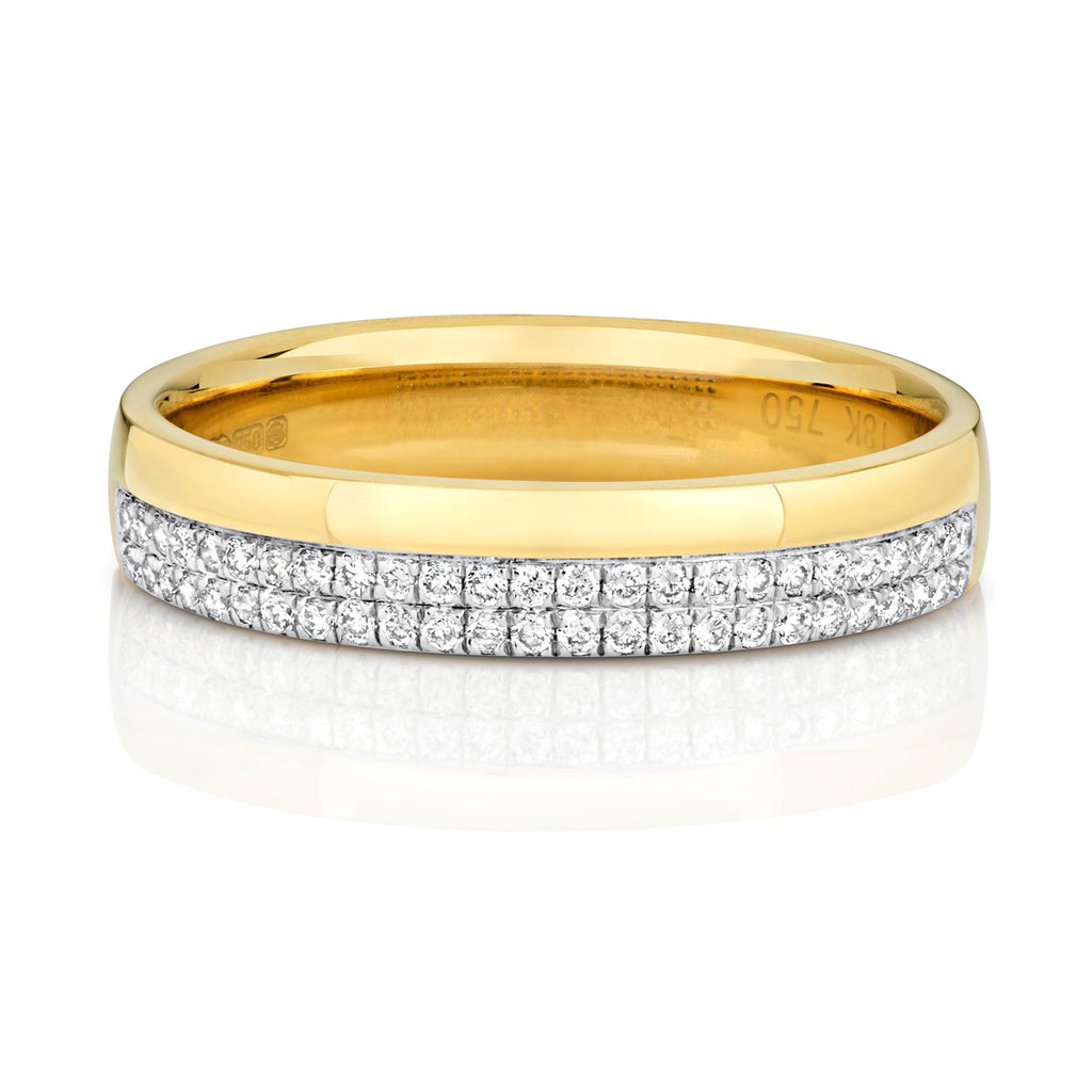 Alliance sertie de diamants, deux rangs, en or 18 carats