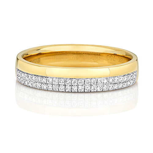 Alliance sertie de diamants, deux rangs, en or 18 carats