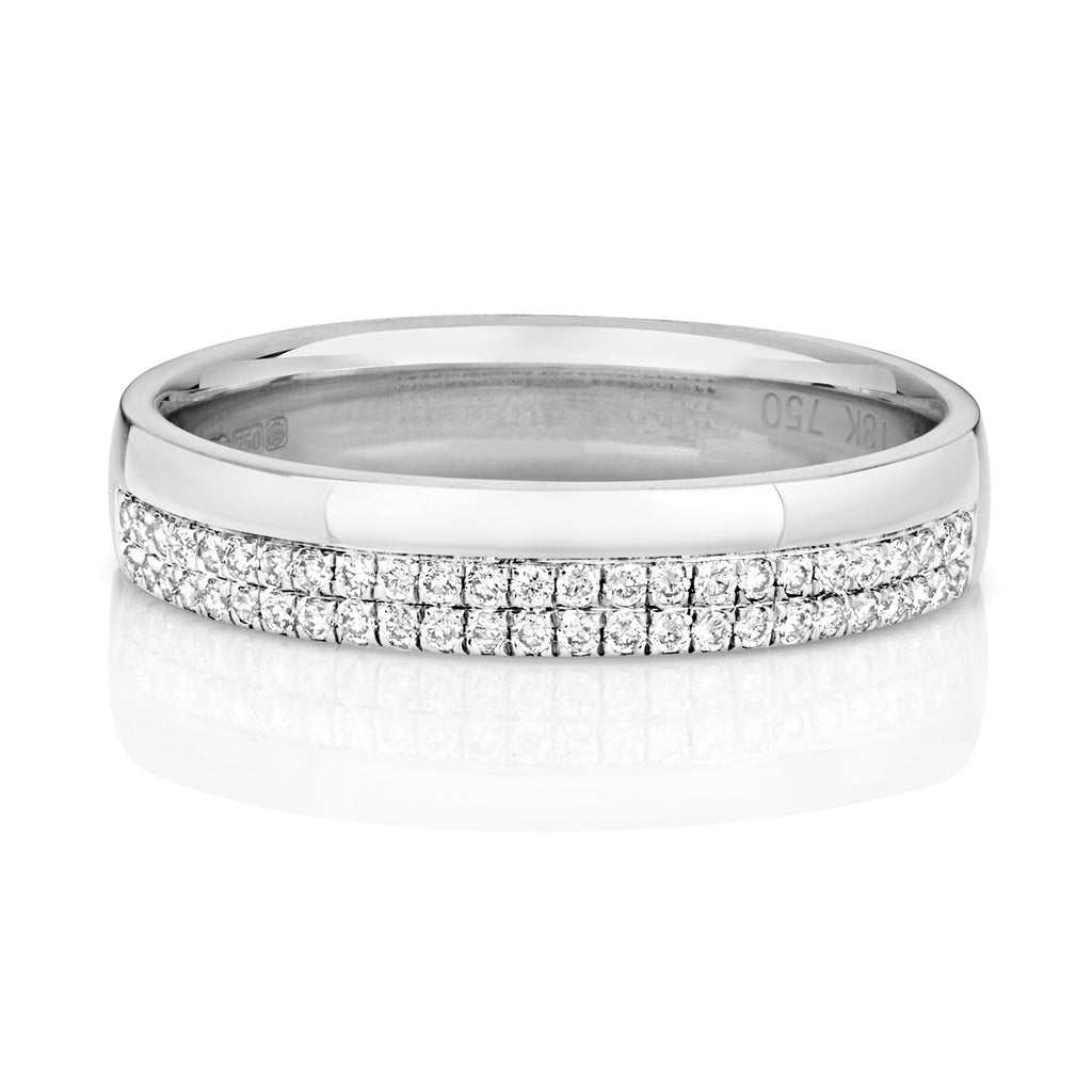 Alliance sertie de diamants à deux rangs en or blanc 18 carats