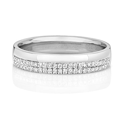 Alliance sertie de diamants à deux rangs en or blanc 18 carats
