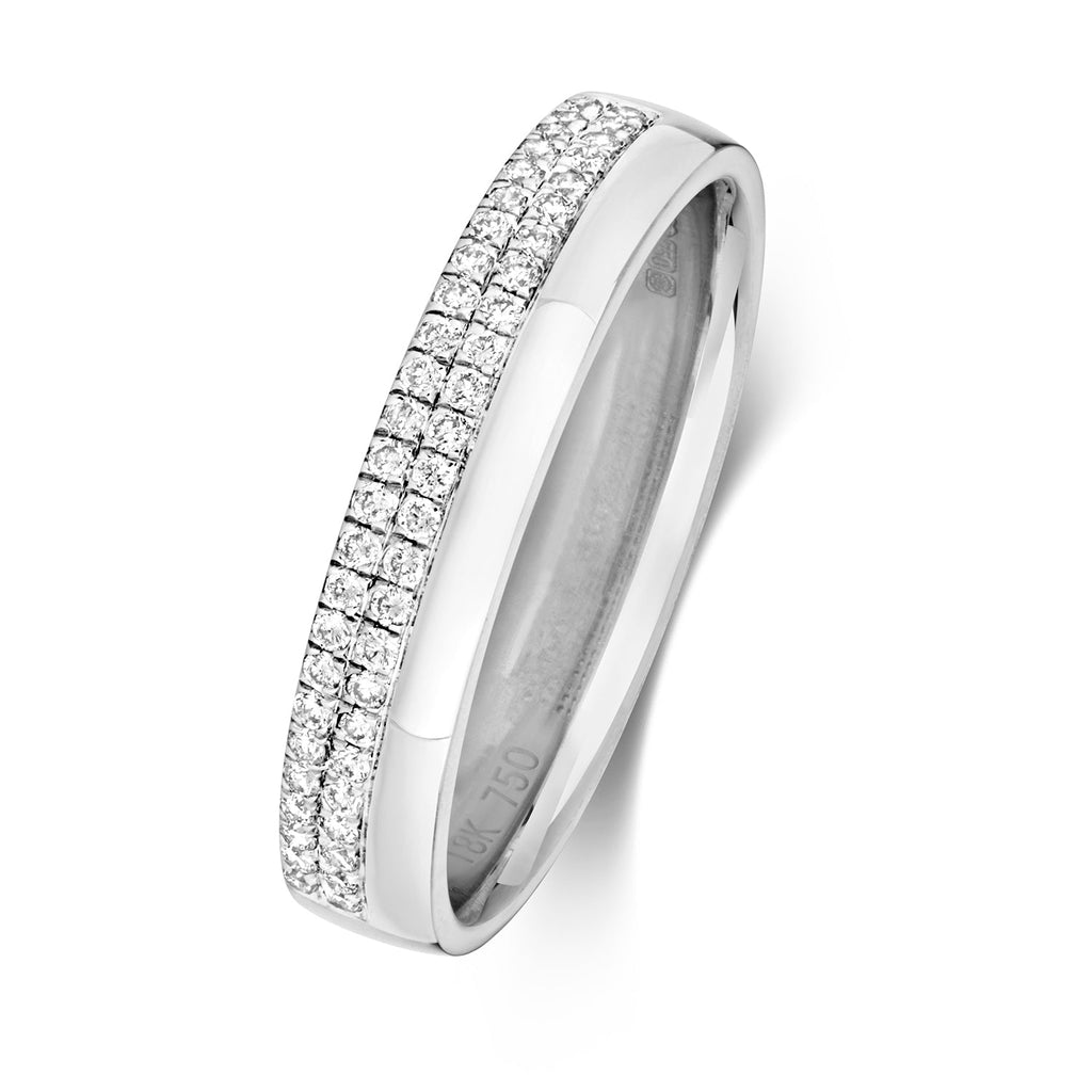Alliance sertie de diamants à deux rangs en or blanc 18 carats