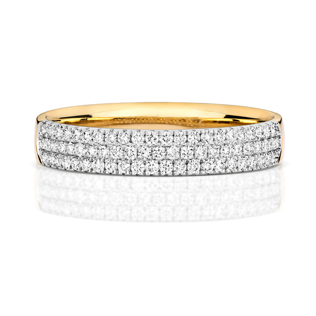 Alliance sertie de diamants, 3 rangs, en or 18 carats