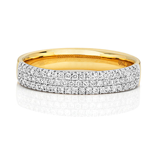 DIAMOND CLAW SET 3 ROW WEDDING RING IN 18CT GOLD