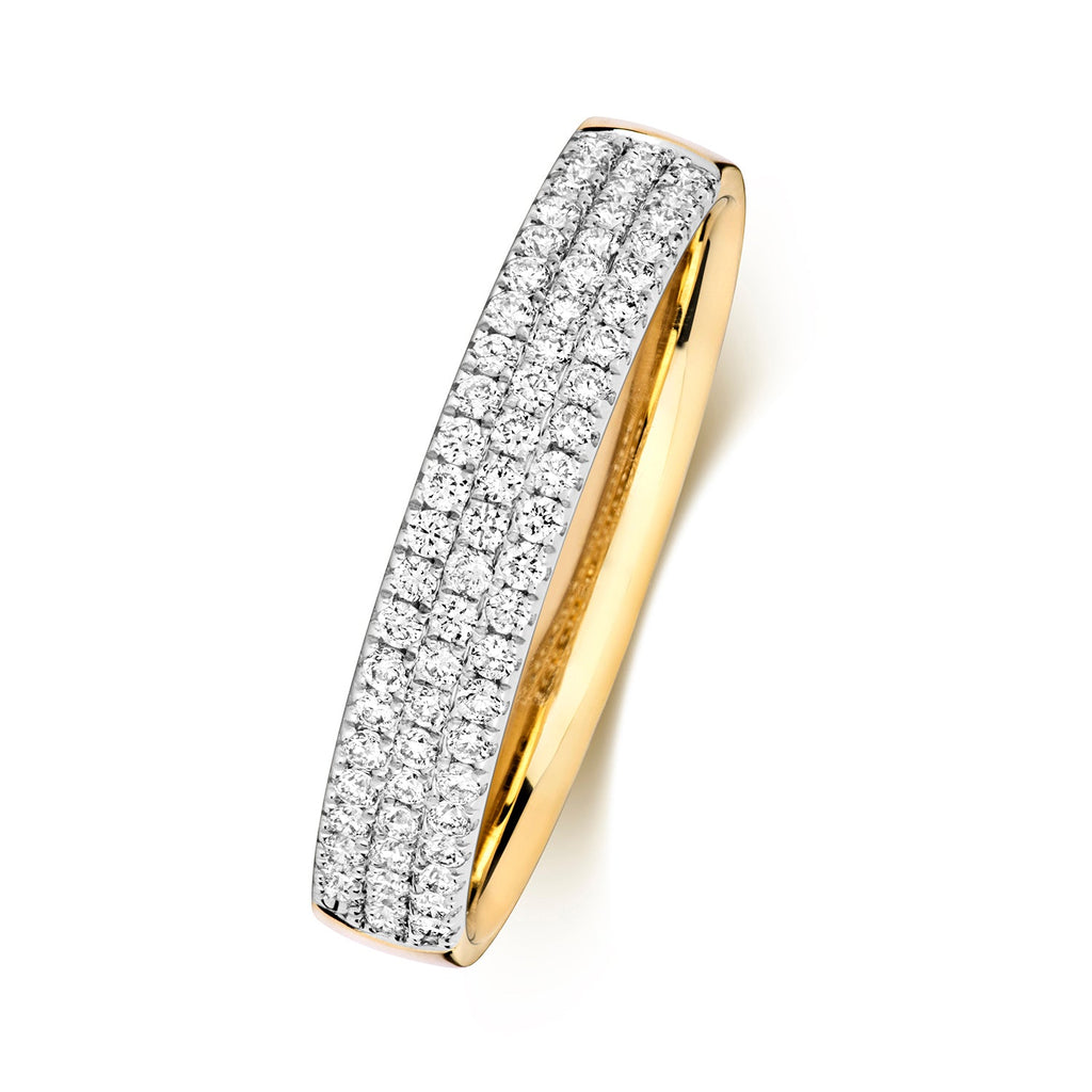 Alliance sertie de diamants, 3 rangs, en or 18 carats