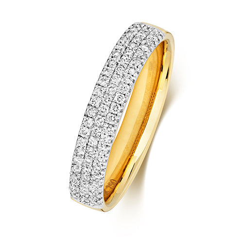 DIAMOND CLAW SET 3 ROW WEDDING RING IN 18CT GOLD