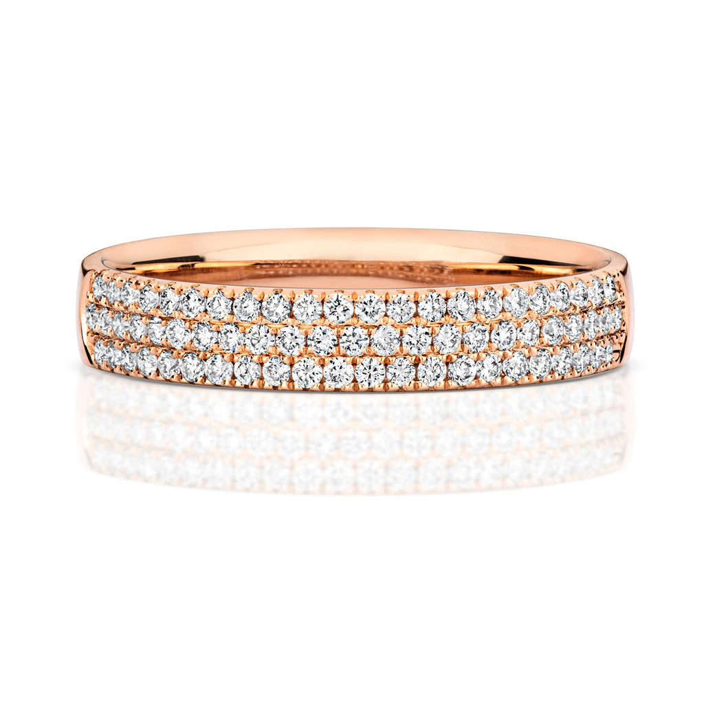 Alliance sertie de diamants, 3 rangs, en or rose 18 carats
