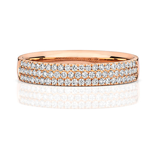 DIAMOND CLAW SET 3 ROW WEDDING RING IN 18CT ROSE GOLD