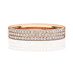 DIAMOND CLAW SET 3 ROW WEDDING RING IN 18CT ROSE GOLD
