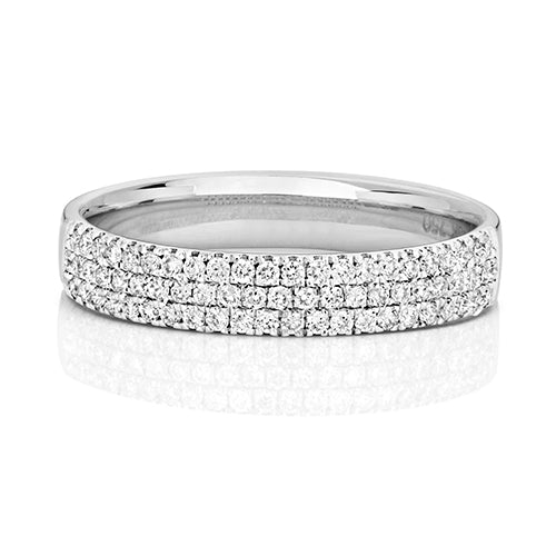 DIAMOND CLAW SET 3 ROW WEDDING RING IN 18CT WHITE GOLD