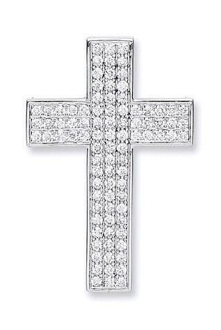 Croix en or blanc 18 carats sertie pavé de diamants (0,80 carat)