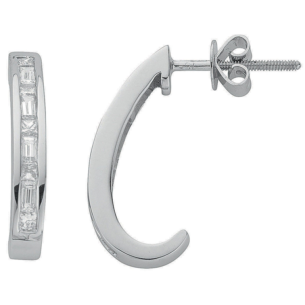 18ct White Gold 0.62ct Princess & Baguette Cut Diamond Drop Earrings