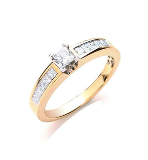 18ct Yellow Gold 0.50ctw Princess Cut Centre Diamond Ring