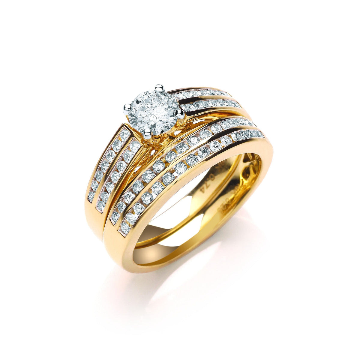 Ensemble de mariage fantaisie en or jaune 18 carats avec diamant de 1,00 carat