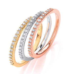 9ct W,Y & Rose Gold 0.33ct Diamond Half Eternity Ring Set