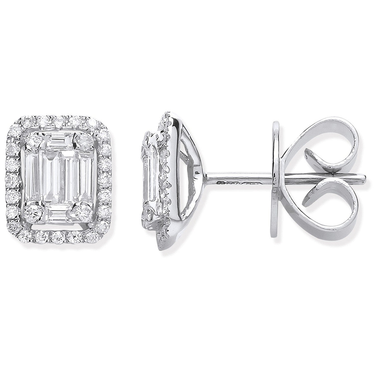 0.65ct Rectangle Halo Diamond Earrings