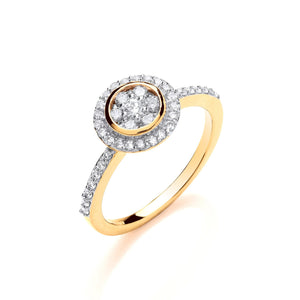18ct YG 0.45ctw Round Top With Diamond Set Shoulders Ring