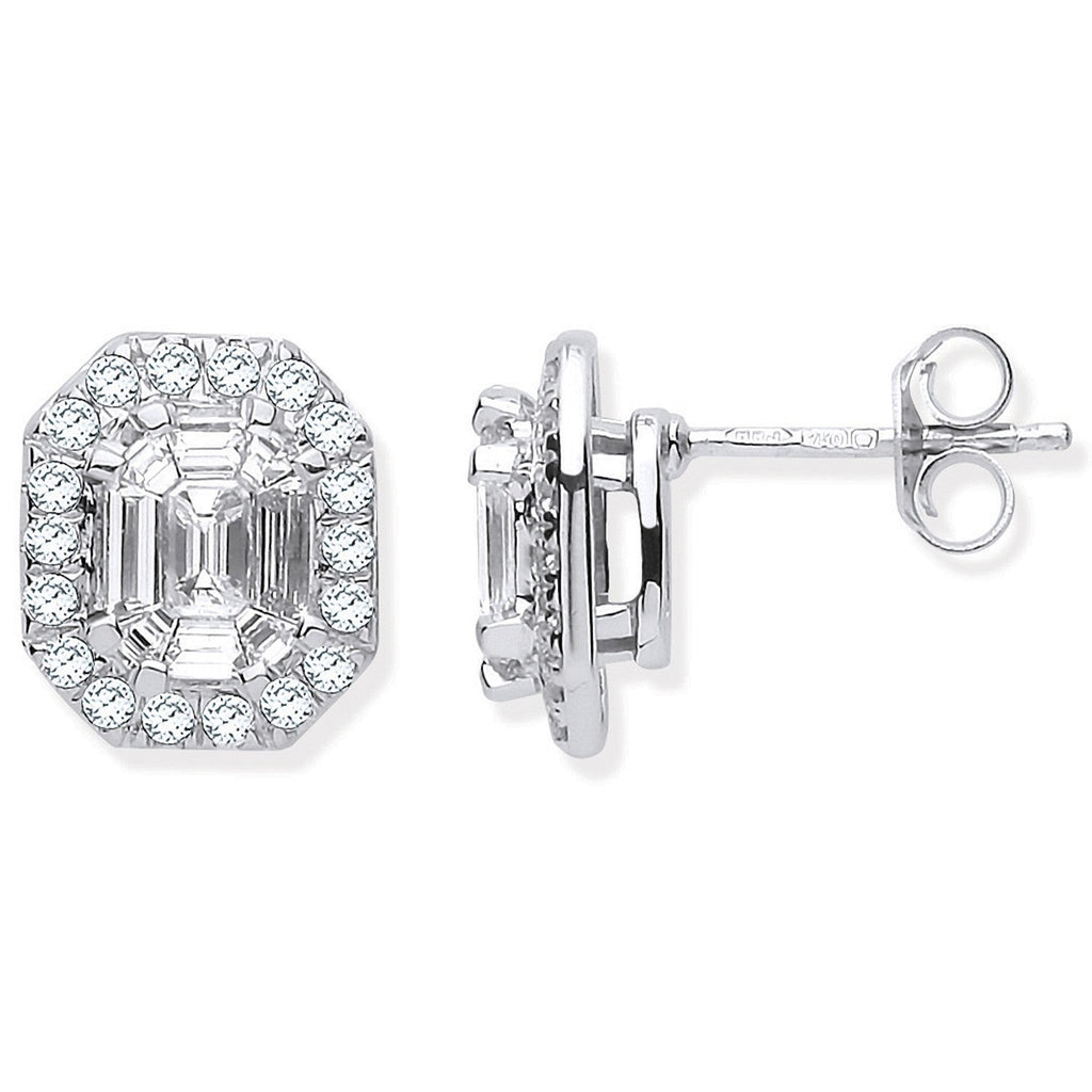 18ct White Gold Emerald Centre 1.40ctw Diamond Studs