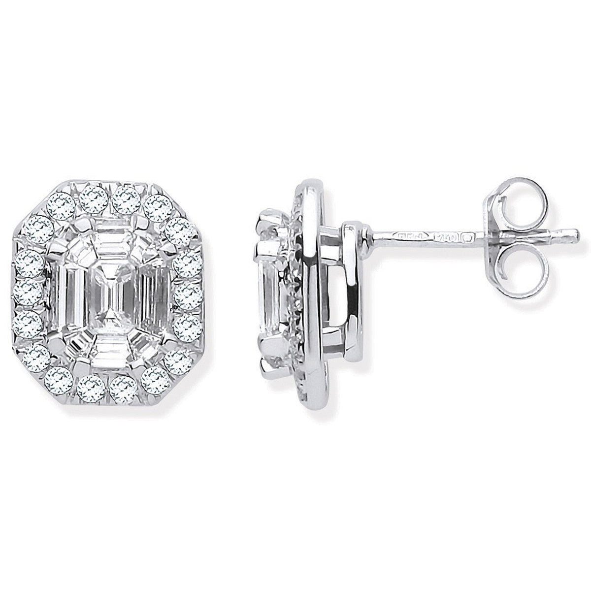 Puces d'oreilles en or blanc 18 carats avec émeraude centrale et diamants de 1,40 carat au total