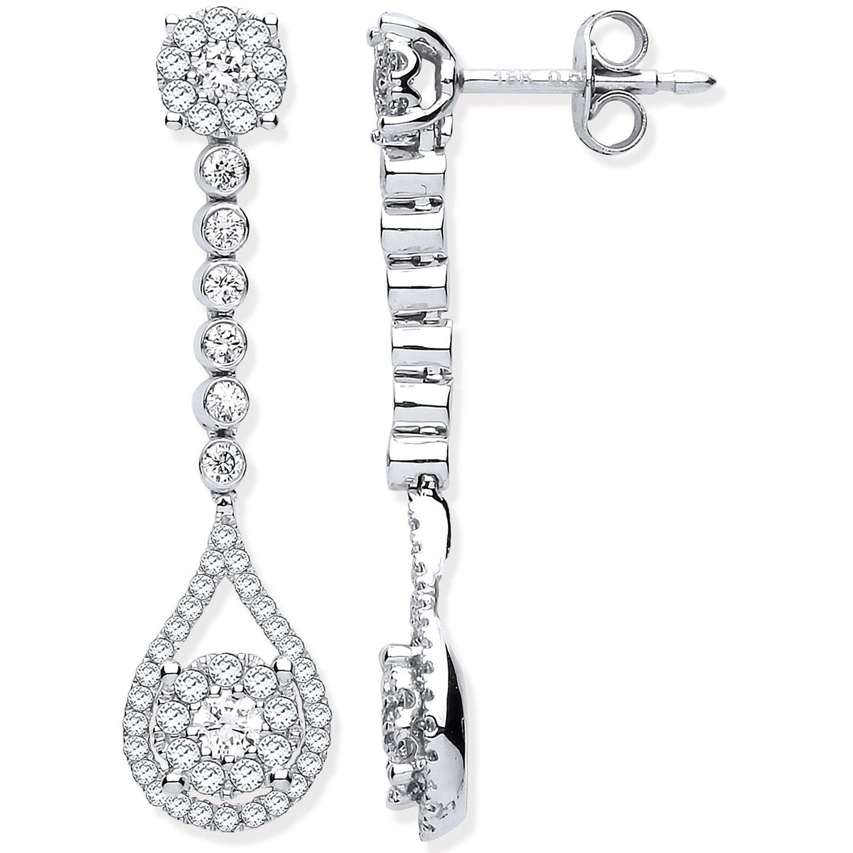 1ct Diamond Earrings 18ct White Gold Long Cocktail dress drop studs