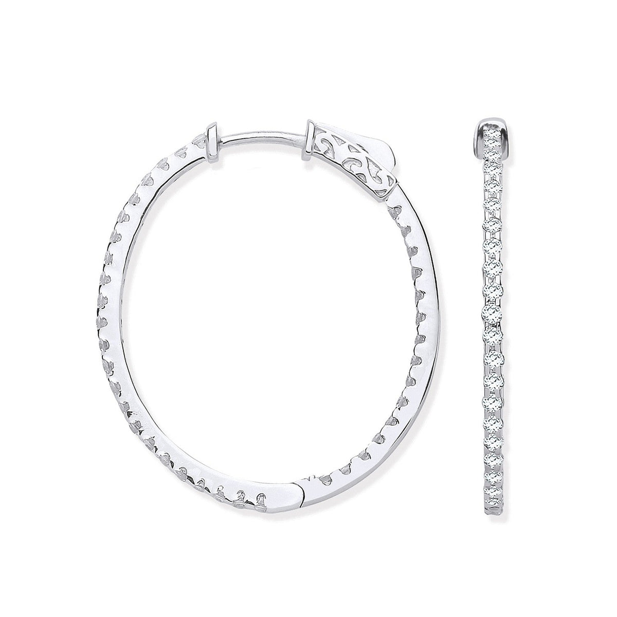 18ct WG 1.27ctw Diamond set Inside & Outside Oval Hoops