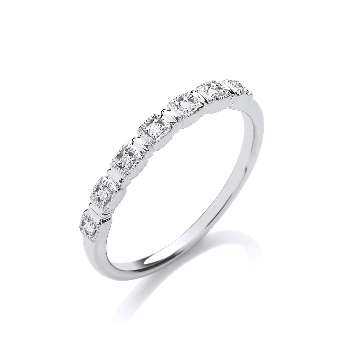  Anello Half Eternity in oro bianco 9 carati con diamanti da 0,05 carati