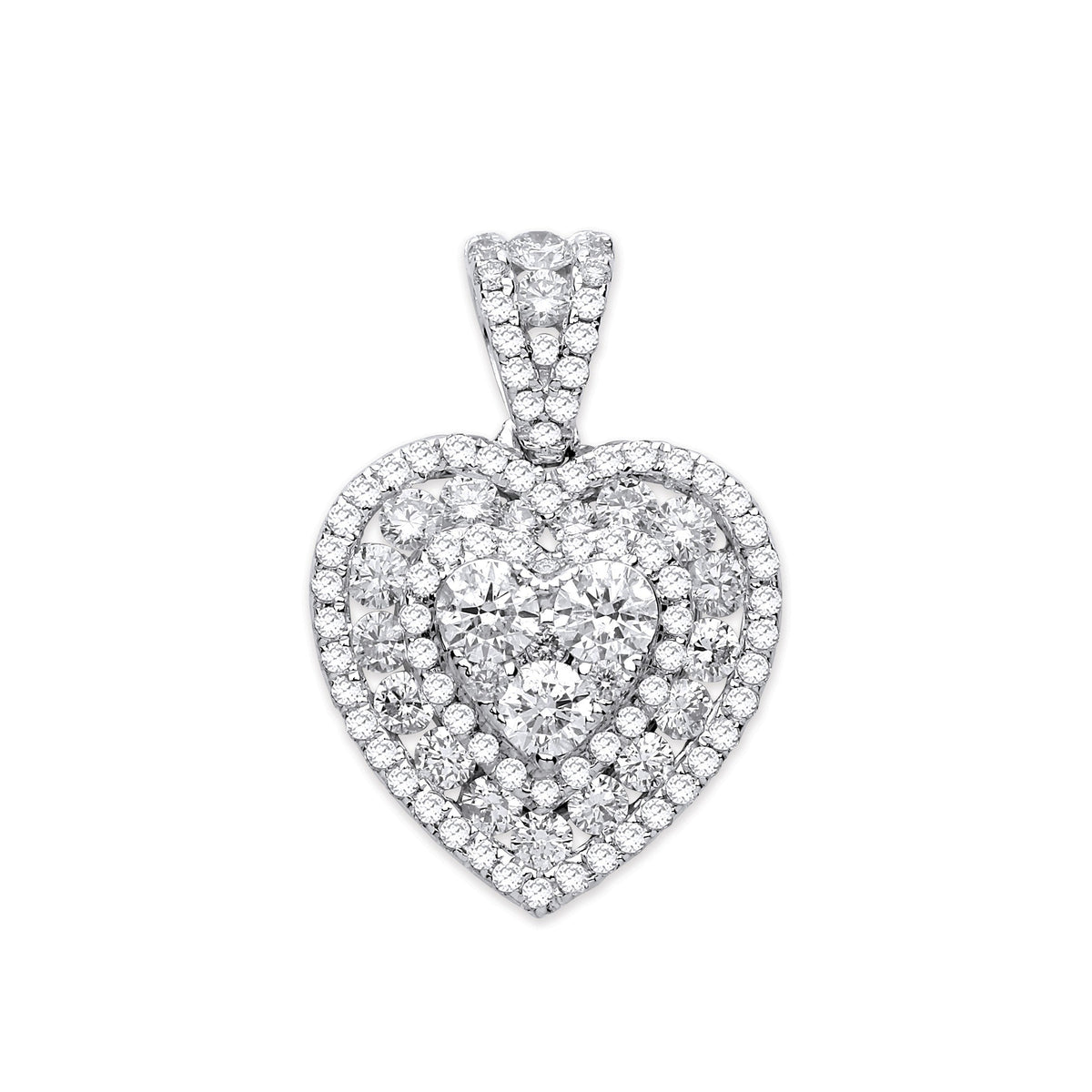 Diamond Necklace 1.35ct in 18ct White Gold Heart Pendant Halo Cluster 18” Chain