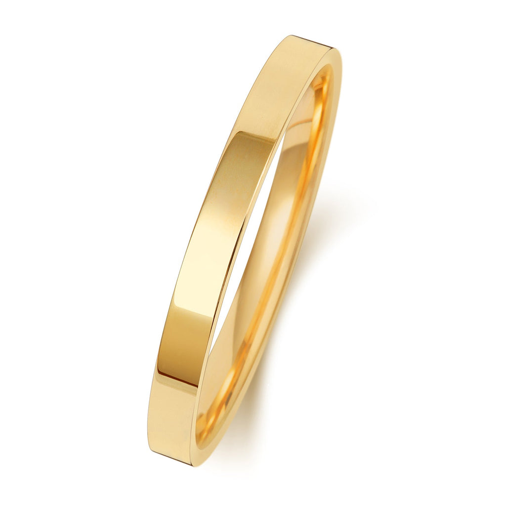 Bague de mariage plate en or 18 carats, 2 mm, couleur claire.