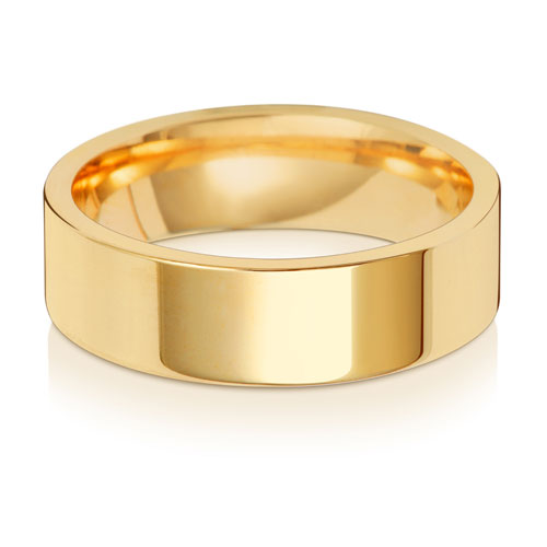 18 Karat Gold, 6 mm flacher, eckiger Ehering, mittlere Größe