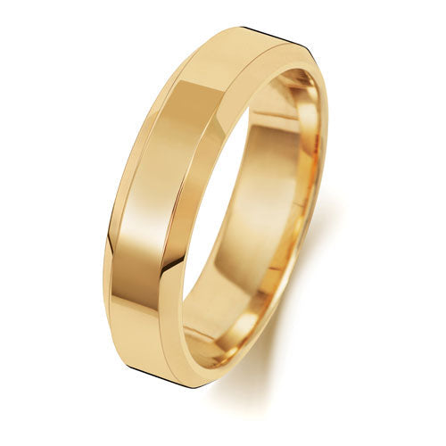 18 Karat Gold, 5 mm, abgeschrägter, mittlerer Ehering