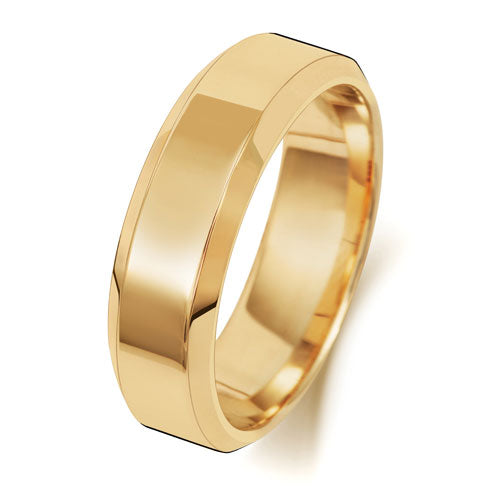 18 Karat Gold, 6 mm, abgeschrägter, mittlerer Ehering