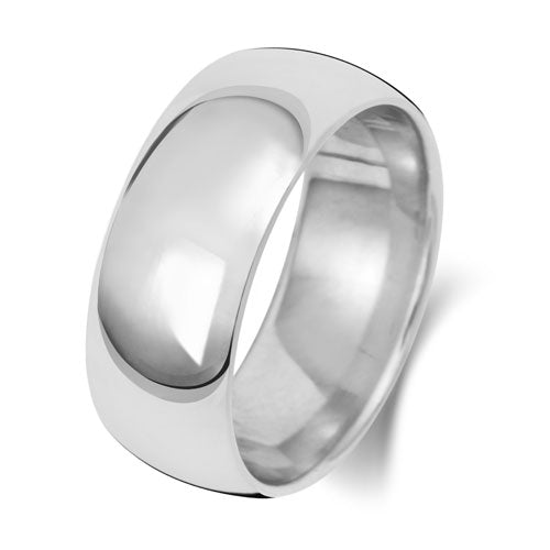 18CT WHITE GOLD 8MM TRADITIONAL COURT LIGHT WEDDING RING