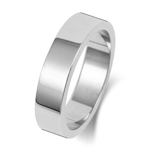18CT WHITE GOLD 5MM FLAT FLAT MEDIUM WEDDING RING