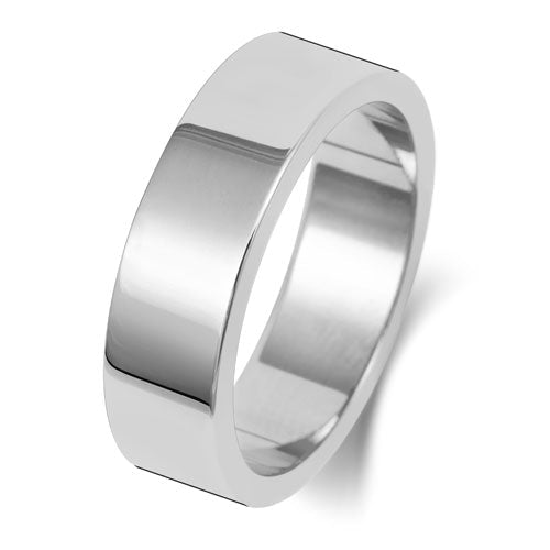 18CT WHITE GOLD 6MM FLAT FLAT MEDIUM WEDDING RING