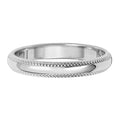 18 Karat Weißgold, 3 mm, schwerer Ehering mit Millgrain-Muster