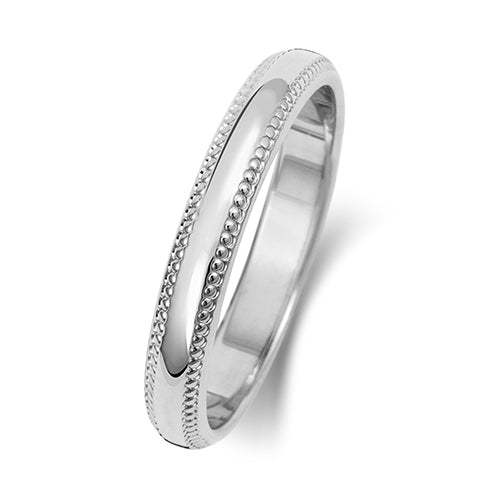 18CT WHITE GOLD 3MM MILLGRAIN HEAVY WEDDING RING
