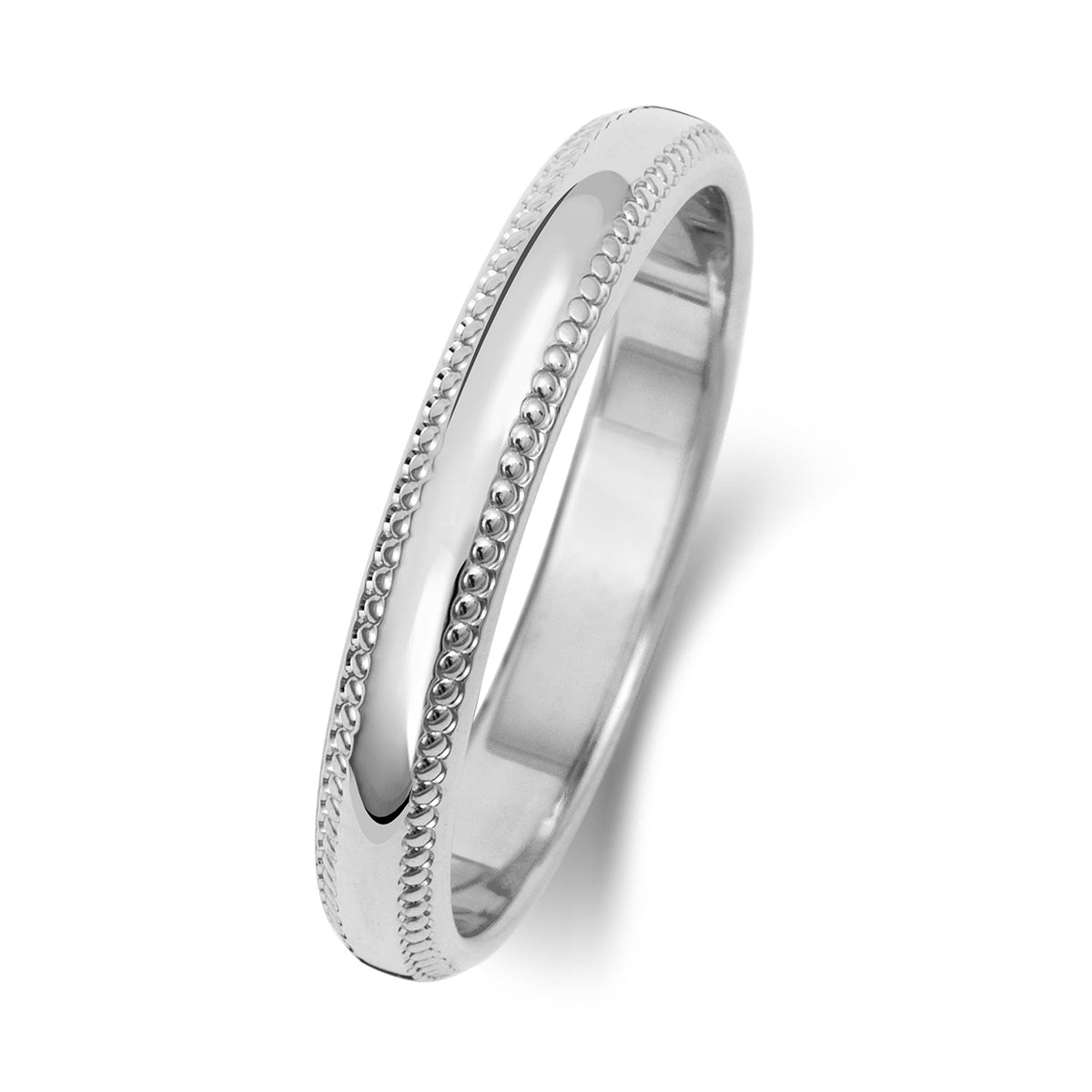 18CT WHITE GOLD 3MM MILLGRAIN LIGHT WEDDING RING