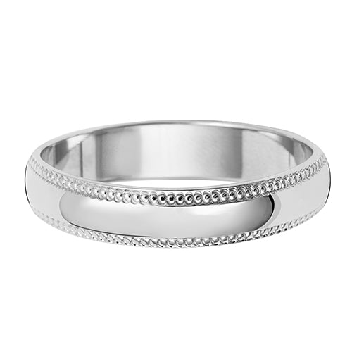 18 Karat Weißgold, 4 mm, schwerer Ehering mit Millgrain-Verzierung