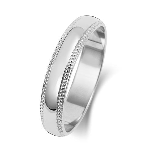 18CT WHITE GOLD 4MM MILLGRAIN LIGHT WEDDING RING