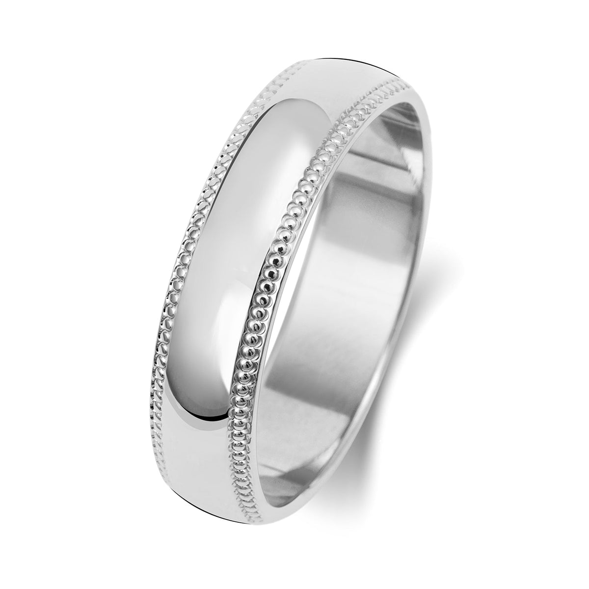 18CT WHITE GOLD 5MM MILLGRAIN LIGHT WEDDING RING