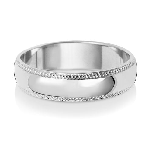 18CT WHITE GOLD 5MM MILLGRAIN LIGHT WEDDING RING