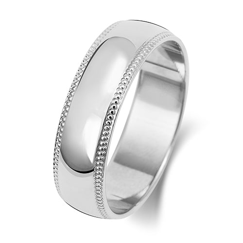 18CT WHITE GOLD 6MM MILLGRAIN HEAVY WEDDING RING