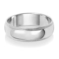 Bague de mariage moyenne en or blanc 18 carats, grain milgrain 6 mm
